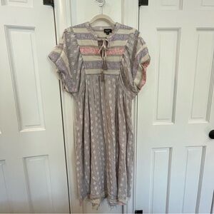 GiGio Mixed Print Tiered Midi Dress in Lavender and Blush Sz Small pockets